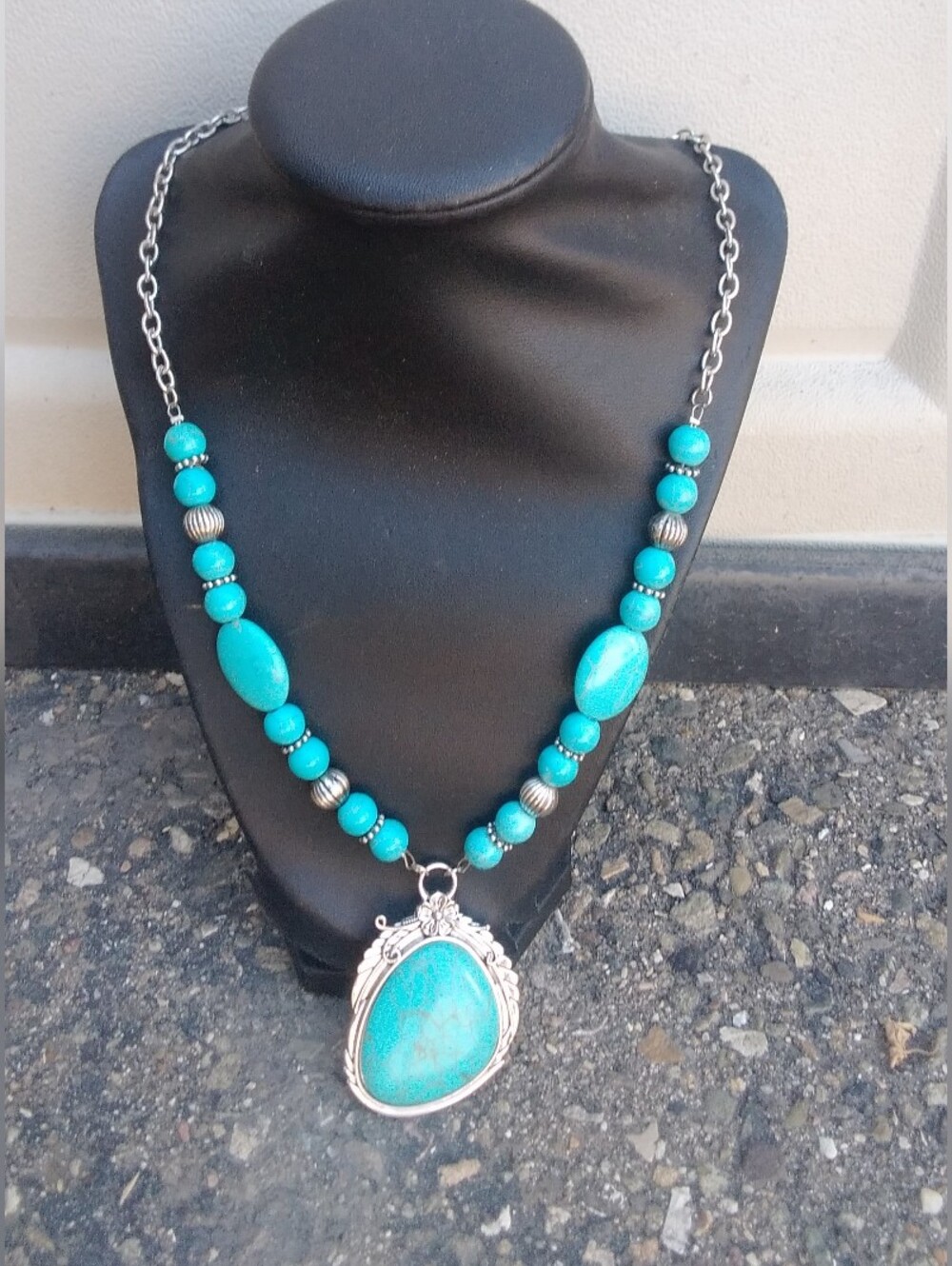 Necklace Stone Turquoise Blue Boho 18" Southwestern Jewelry Boho Western Chunky